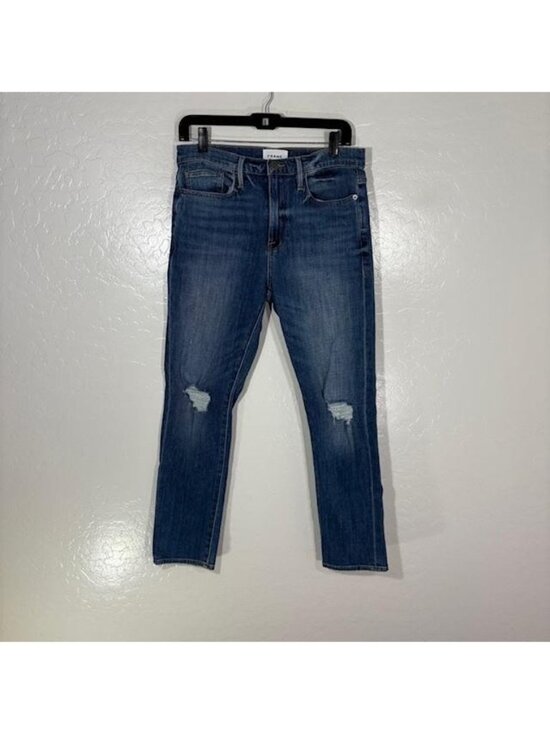FRAME Denim - FRAME Le Beau Jeans Womens 26 Blue Med Wash Distressed Boyfriend 31x27.5 Denim